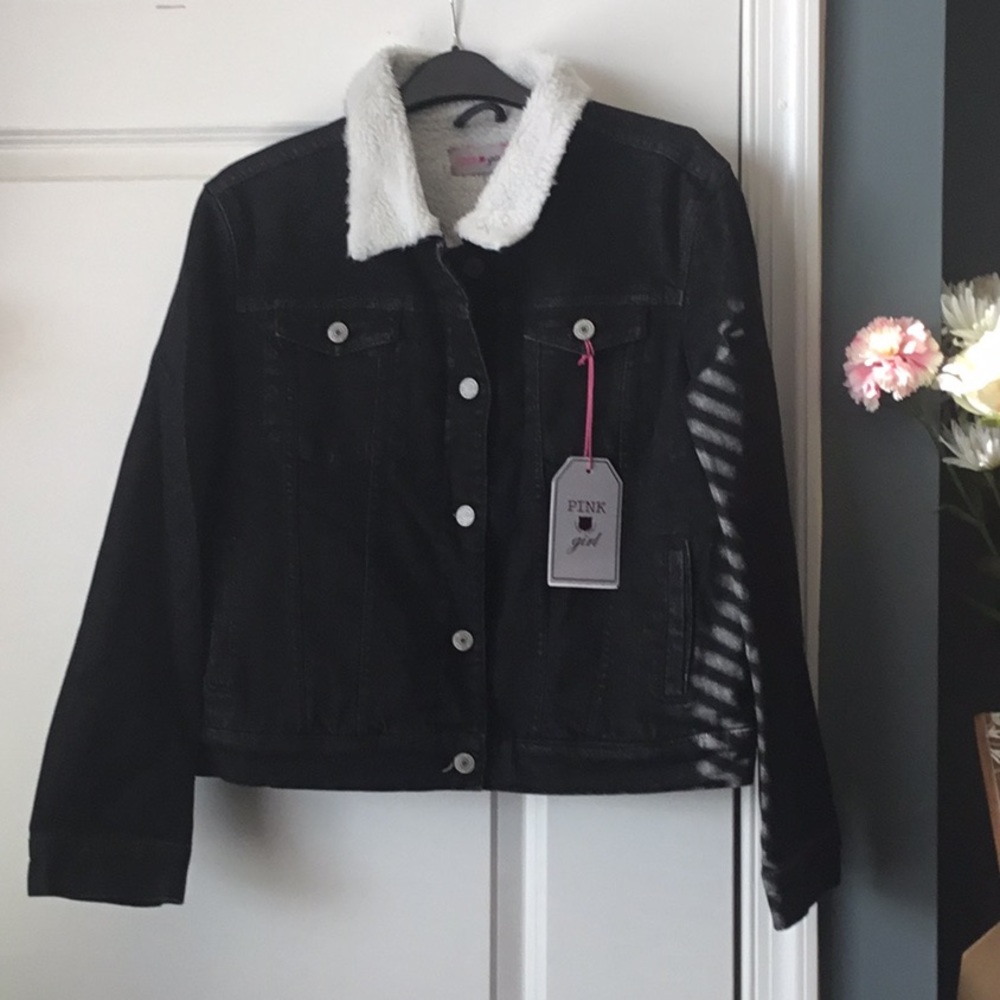 Pink Dot Girl Denim Jacket fleece lined M *New*